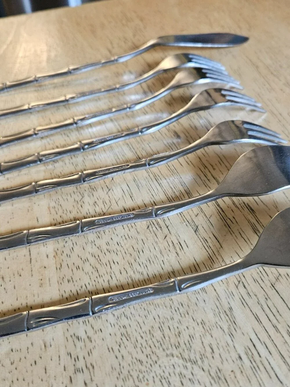 Vintage Bamboo Flatware Lot 7 Stainless Korea Dinner Dessert Seafood Forks s1
